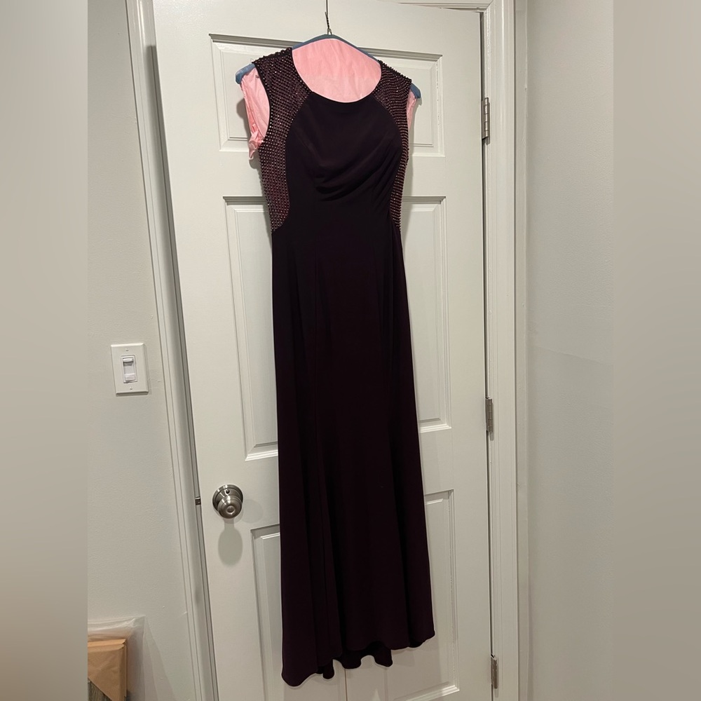 Cache Plum Beaded Illusion Gown